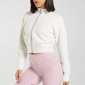 Gymshark x Whitney Simmons Ultra Soft Knit Zip Up White Eyelash Sweater Jacket M